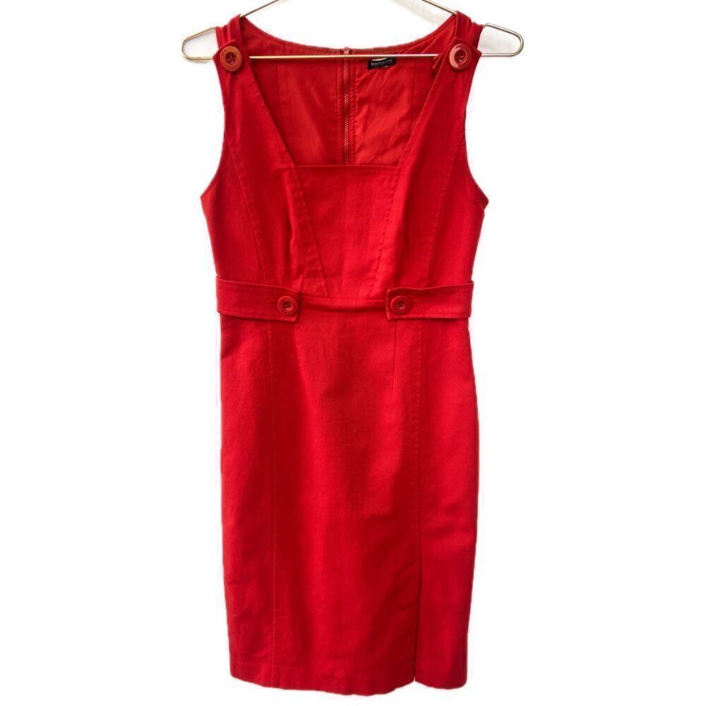 Magaschoni Collection Red Denim Button Sleeveless Dress